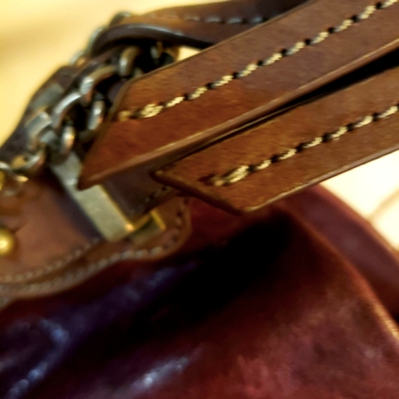 OLIVIA HARRIS-Eggplant/Gray Imp. Dist. Leather Satchel - Picture 12 of 12